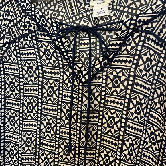 John Robshaw x Lucky Brand batik top, geometric pattern blue and white, sz M - Picture 6 of 14